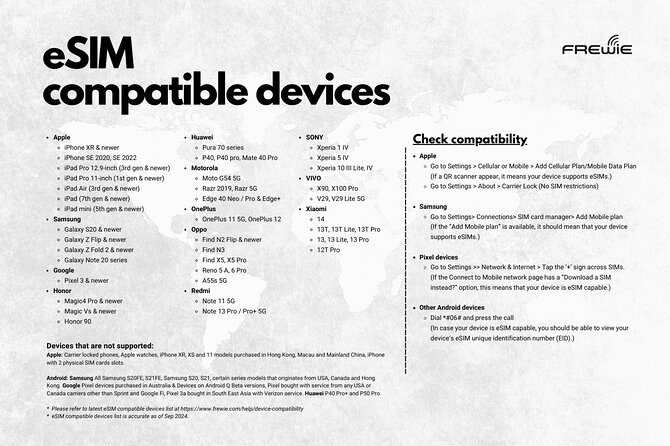 Denmark Data eSIM 0.5GB daily to 50GB 30 Days - Device compatibility and the China and Hong Kong warning